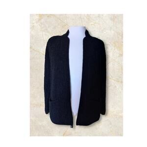 Lazarus Open Front Wool Black Cardigan Size 42 Taiwan Vintage
